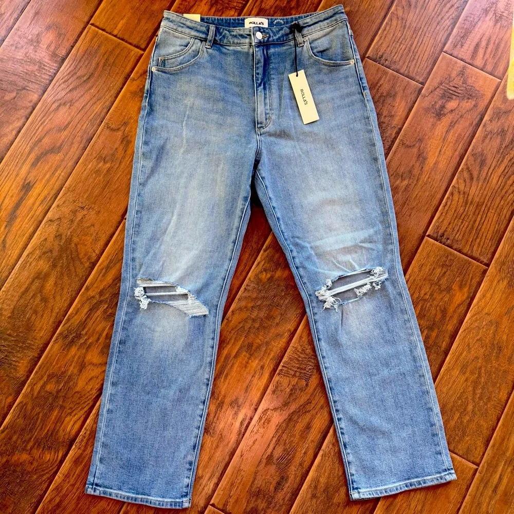 Rolla’s original High Rise Straight Jeans in Distressed Vintage Blue Size 33 NWT - Picture 1 of 9